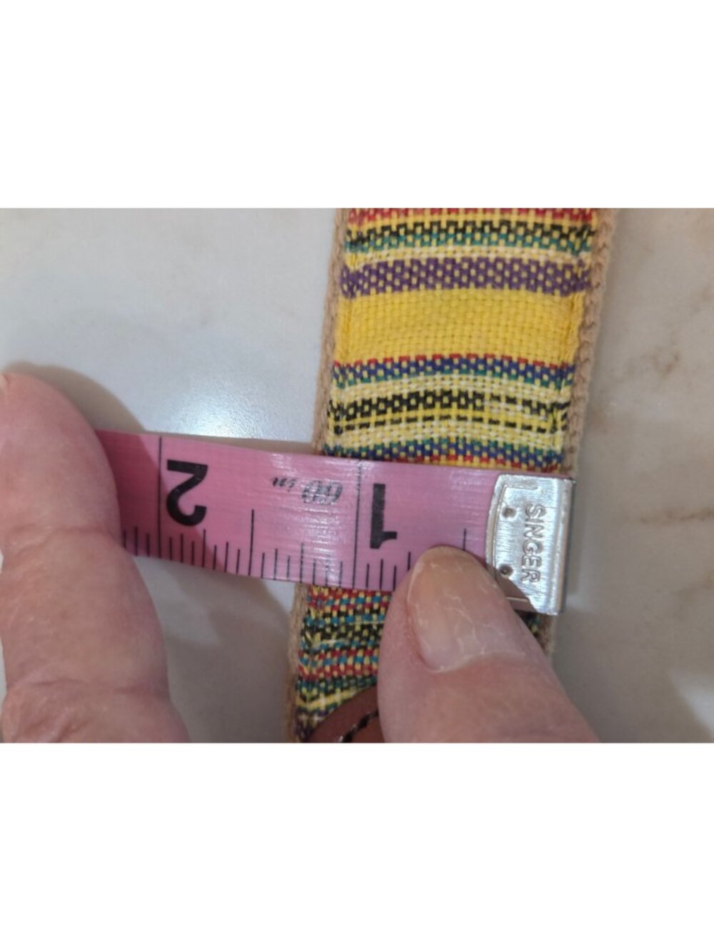 Leather Man Belt Sz 32 Handmade Top Grain Leather Striped Woven Brass Buckle EUC - Picture 5 of 6